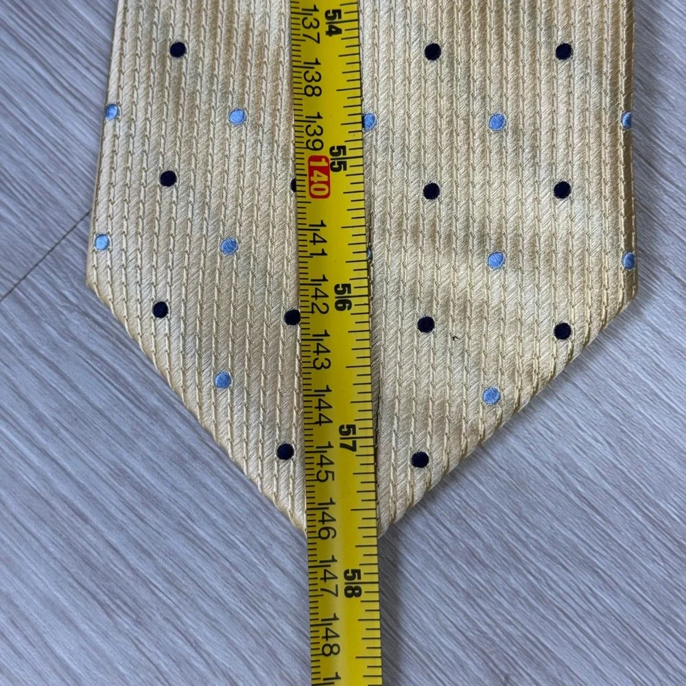 Tasso Elba Mens Gold  Blue Polka Dot Silk NeckTie‎ Handmade Formal Attire